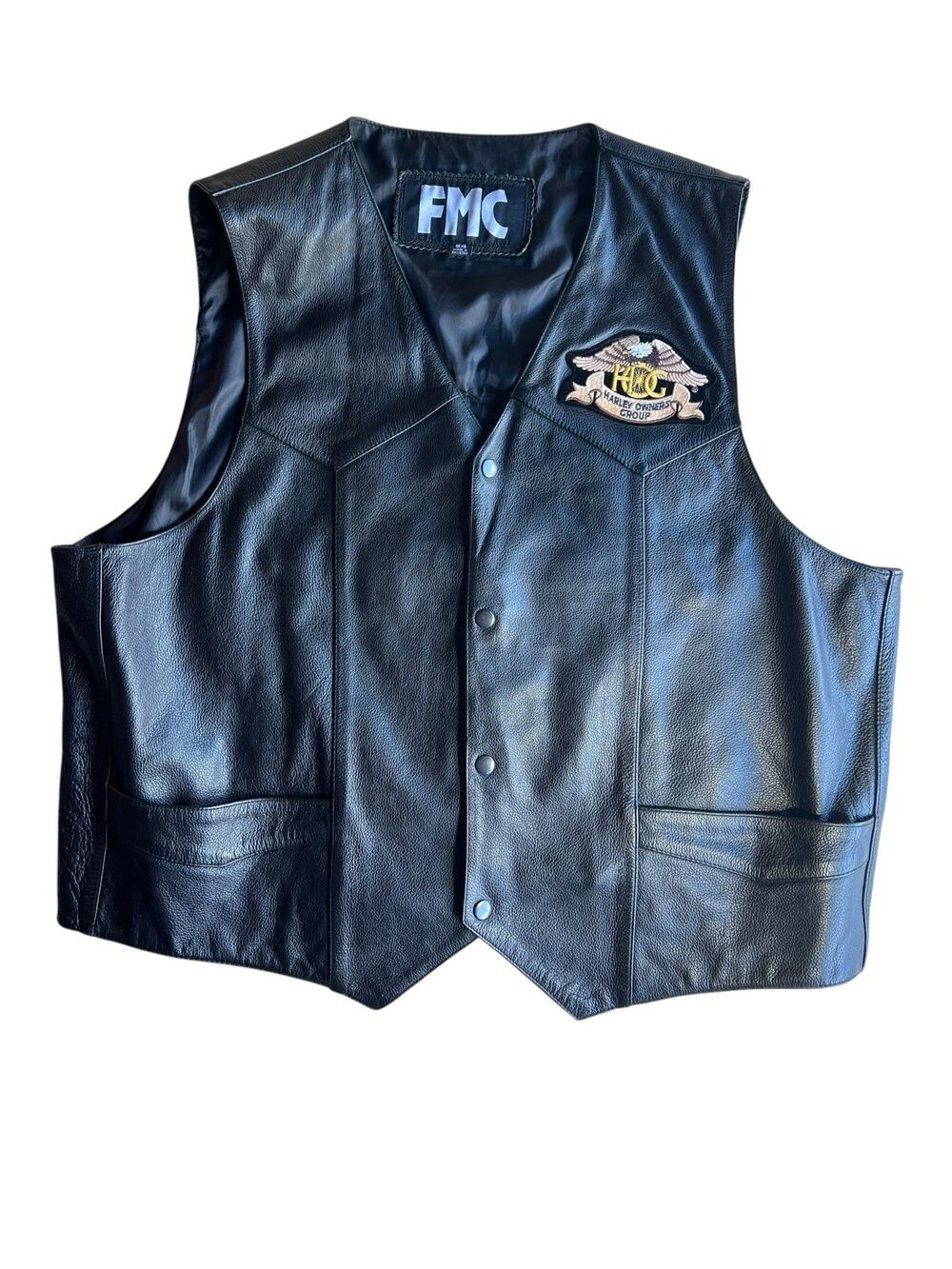 FMC Black Leather Vest Men Snap-Front Harley Davidson Mexican American Size 54